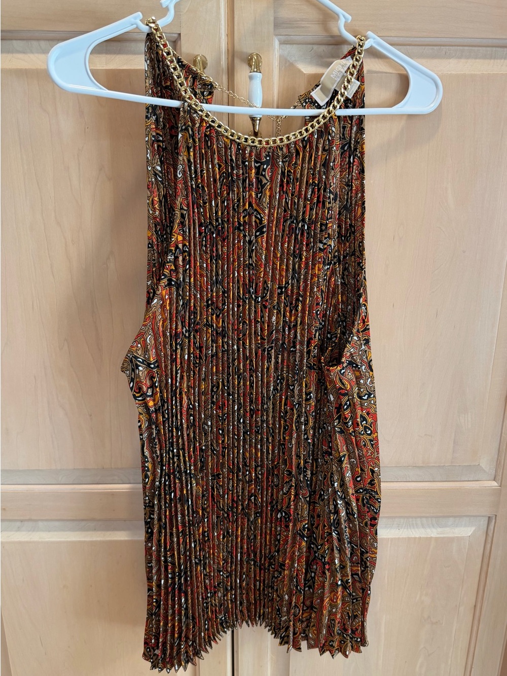 Michael Kors Multicolor Pleated Chain-Neck Tank Top